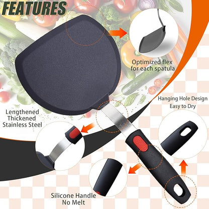 Silicone Spatula Turner Set,3-Pack Spatula Set,600°F Heat Resistant Spatula for Non Stick Cookware,Large Flexible Kitchen Utensils for Baking,Cooking,No Scratching and Melting,Dishwasher Safe,BPA Free