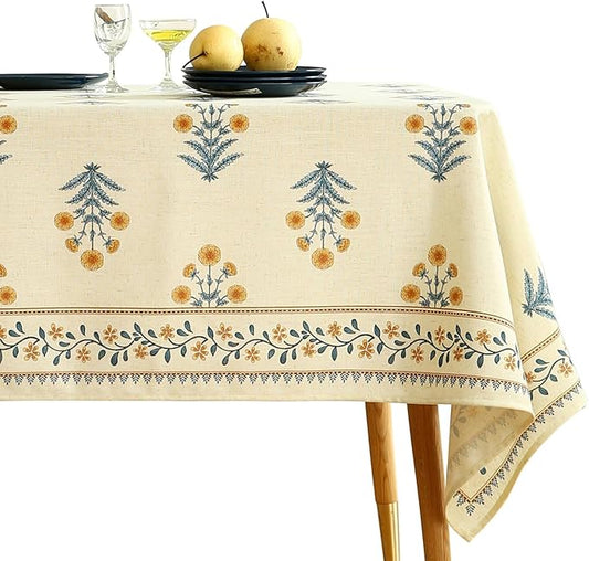 ISAENNE Designer French Pale Yellow Extra Long Rectangle Table Cloth,Linen Floral Tablecloth,Wrinkle Resistant Decor Tablecloths for Dining Thanksgiving Banquet Kitchen Party,67"*118"-Estevan A