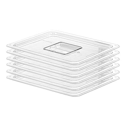6 PCS Lids Universal 1/2 Size Polycarbonate Clear Food Pan Lids with Handle Dishwasher Safety Food Storage Container Cover for Party Food Prep Table Hotel BPA Free