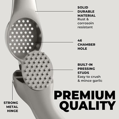 Zulay Kitchen Premium Garlic Press Set – Rust Proof & Dishwasher Safe Garlic Mincer Tool with Silicone Garlic Peeler & Brush, Easy Squeeze & Clean, Ergonomic Soft Grip Handle - Medium – Silver