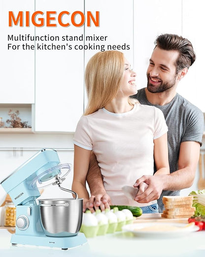 MIGECON Stand Mixer,Electric Food Mixer, Dough Hook, Flat Beater Attachments, Splash Guard 10 Speeds with Whisk, 5.26 QT Blue