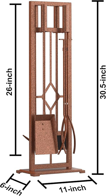 Fire Beauty 5 Pieces Fireplace Tools Set Wrought Iron Fire Place Pit Poker Holder(Antique Bronze)