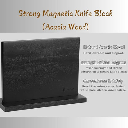 Wakoli Damascus Knife Block Set – 5-Piece Professional Chef Knife Collection with Magnetic Block | Genuine 67-Layer Damascus Steel Blades with VG10 Core | Ergonomic G10 Handles (Noir Blanc)