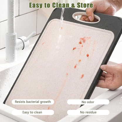 GUANCI Cutting Board for Kitchen 2-in-1, Stainless Steel & Wheat Straw PP Double-Sided Chopping Board,non toxic Chopping, Easy to Clean, Ideal for Meat, Vegetables and Fruits