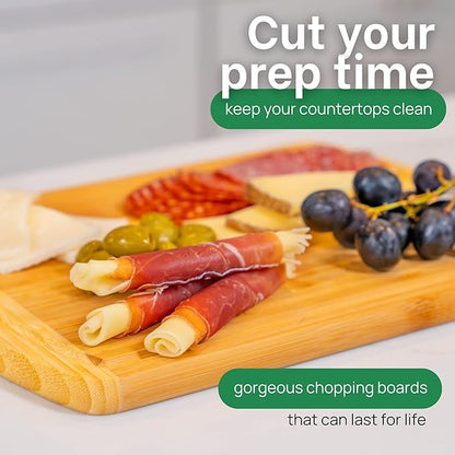 GREENER CHEF 12 Inch Small Bamboo Cutting Board with Lifetime Replacements - Small Wooden Chopping Board for Kitchen, Meat, Vegetables, Cheese, Bread, Charcuterie, and Everyday Food Prep