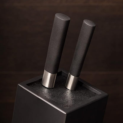 Navaris Universal Knife Block Holder - Rubber Wood Stand with Bristles to Fit Different Sizes of Knives - Angled Design, 9.8" x 5.9" x 4.1’" - Black