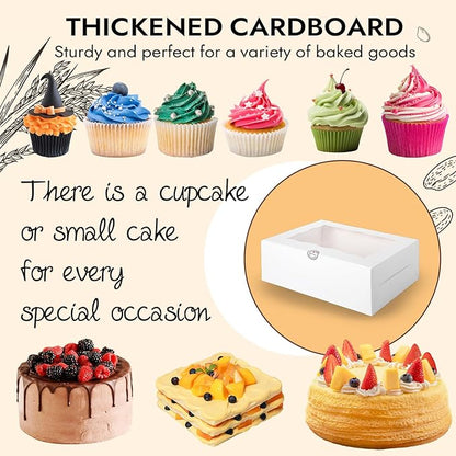JCD 9 Holes Fit 8 Cupcakes and 1 Mini Cake Box Combo,8 sets of Cake Boxes, Pastry Sweets Bento Box, Cupcake Combo Box with Stickers(1+8/8pcs)