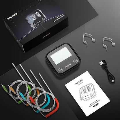 INKBIRD Dual Mode WiFi Wireless Meat Thermometer, 4 Probes with Clear LCD for Smoking, Bluetooth Meat Thermometer with Smart APP Control for Oven, Cooking