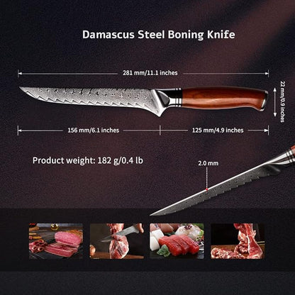 YARENH Boning Fillet Knife 6 Inch, Professional Kitchen Chef Knife, 73 Layers Damascus High Carbon Steel, Full Tang Sandalwood Handle, FYW Series