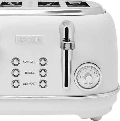 Haden Chelsea 4 Slice Wide Slot Toaster with Adjustable Browning Control, Ivory & Chrome