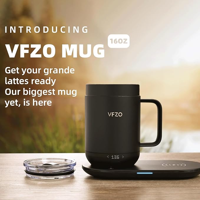 16Oz Temperature Control Smart Mug, Self Heating Coffee Mug LED Display, 180 Min Battery Life - Hot up to 149℉ Fast Wireless Charger Base Improved Design coffee serving sets mug(16oz, Turquoise)