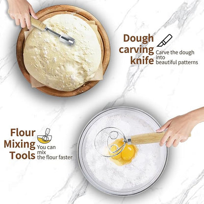 Sourdough Proofing Basket Set: Banneton Bread Basket with 15 PCS Baking Supplies - Sourdough Starter Kit with Jar & Scale for Handmade Baker's (Round+Oval Set)