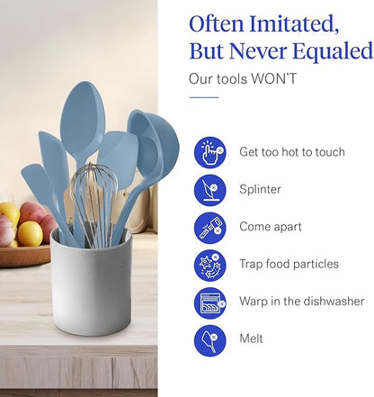GIR: Get It Right 10-Piece Spatula Set & Silicone Utensils for Kitchen - Slate - Heat Resistant to 425°F - Dishwasher Friendly - Includes Ladle, Whisk, Potato Peeler & Kitchen Spoons