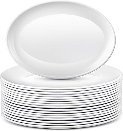 Dandat 24 Pcs Large Serving Platters Oval Trays White Plates Serving Dish for Wedding Party Restaurant Home Steak, Taco, Sushi, Appetizer, Cake (12 Inch)