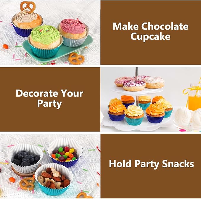 Gifbera Mini Foil Cupcake Liners Metallic Wrappers Muffin Baking Cups 300 Count, Navy Blue