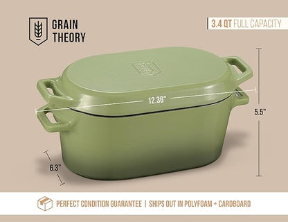 Kook Dutch Oven, for Bread Baking, Sourdough Loaf Pan, Dual Handles, Enameled Cast Iron, with Sling, Dishwasher Safe, 3.4 Qt, Sage Ombre