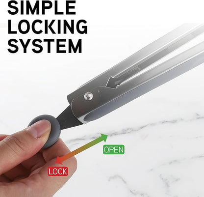 COOK WITH COLOR Stainless Steel Silicone Tipped Kitchen & BBQ Tongs Set, 3 Pc. Tongs, Black