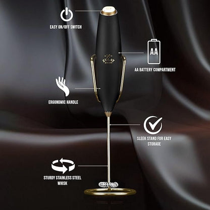 Zulay Kitchen Executive Series Luxury Gift Milk Frother with 4 Duracell Batteries – Handheld Electric Foam Maker for Coffee, Lattes & Hot Chocolate – Deluxe Finish, Ultimate Gift for Coffee Lovers