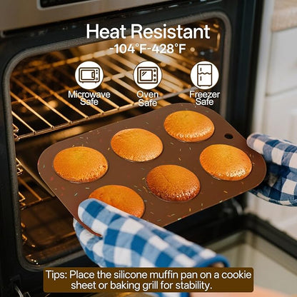 4 Pack Silicone Muffin Pan for Baking, Regular Size Nonstick Cupcake Pan, 6-Cup Silicone Muffin Tin BPA Free Dishwasher Safe, Great for Muffin Cupcake Brownie Egg Tart