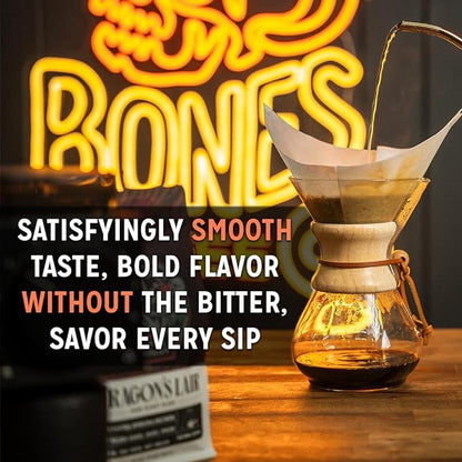 Bones Coffee Company Bananas Foster, Banana, Rum and Vanilla Flavored Coffee, Medium Roast Low Acid Arabica Beans Compatible with Auto drip and French Press Coffee Maker, 12 Oz Whole Bean
