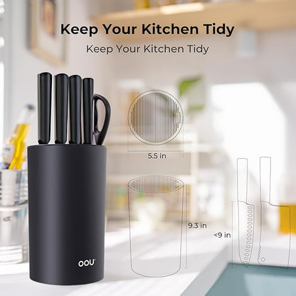 OOU Universal Knife Block Holder Without Knives, Round Kitchen Knife Holder, Detachable Knife Storage for Easy Cleaning-Black