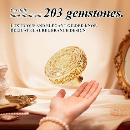 6 Quart Chip-resistant Enameled Cast Iron Dutch Oven Pot with Lid and Elegant Gold Hollow Knob With Handcrafted Inlaid Cubic Zirconia Detail, Safe For Bake,Stew, Braise, Boil, Deep Fry, Roast (White)