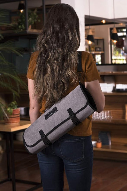 Asaya Chef Knife Roll Bag - 20 Total Pockets for Knives and Kitchen Utensils - Made with Stain Resistant Waxed Nylon - For Chefs and Culinary Students - Knives Not Included(Grey)