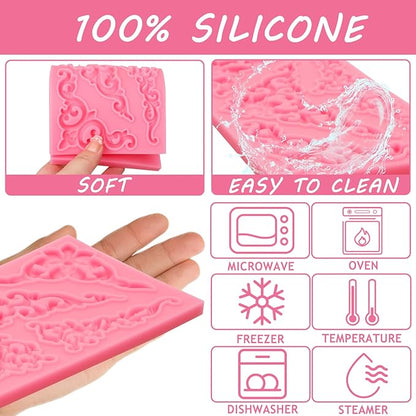Baroque Corner Silicone Molds, Curlicues Relief Scroll Chocolate Cake Border Molds, Filigree Flower Lace Fondant Baking Molds for Cake Decoration Cupcake Topper Candy Gum Paste Clay Resin