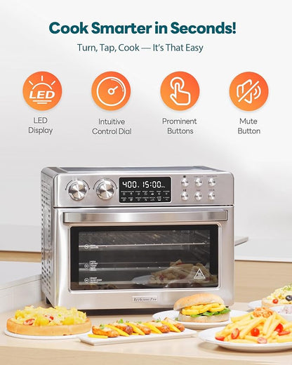 28QT Air Fryer Toaster Oven Combo, Large 12-in-1 Convection Countertop Oven with 3-Layer Cooking, Rotisserie for Chicken, 6 Heating Tubes, Fast Preheat, Fit 11" Pizza, All Accessories, Stainless Steel