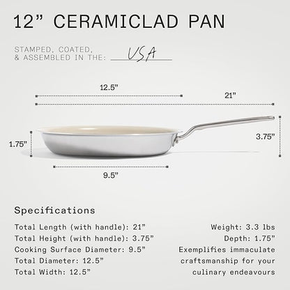 Made In Cookware - 12" Ceramic Non Stick Frying Pan (Stainless Handle) - 5-Ply Stainless Clad with Stay-Cool Handle - Professional Cookware
