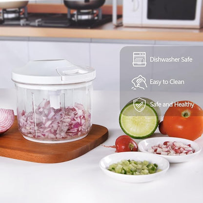 LHS Manual Food Processor Large Vegetable Chopper, 1000ML Pull String Chopper Garlic Mincer Onion Cutter for Veggies,Salad,Fruits, Nuts, BPA Free, WHITE