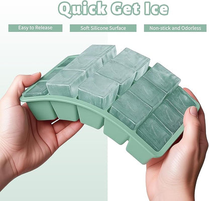 Silicone Ice Cube Tray 3 Pack - Easy Release ice cube tray with lid, BPA Free Ice Cubes Trays for Freezer,ice cube mold for Cocktail,Whiskey (Mint+Pink+Blue)
