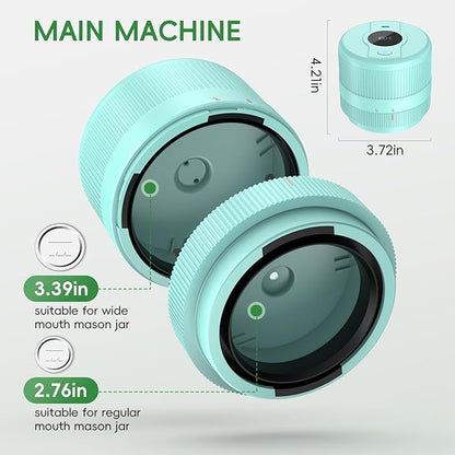 Mason Jar Vacuum Sealer Kit, Electric Sealer for Wide and Regular Mouth Mason Lids, Canning Vacuum Sealer Mason Jar, Automatic Vacuum Sealer Machine for Food Storage - Celadon Blue-Green