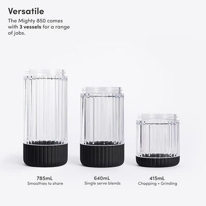 Beast Mighty 850 Plus | Premium Compact Personal Blender | Smoothies, Shakes, Dressings, Sauces | Blends Ice and Frozen Fruit | New XL Vessel | Extra Vessels, Lids and Straws | 850W (Carbon Black)