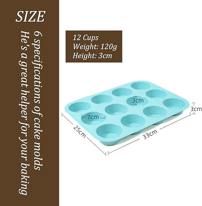 Thickened Silicone Bundt Cake Pan and Moldes Para Gelatinas, Heavy Duty Cake Mold for Baking, BPA Free, Mint Green (Pudding Jelly 12-Cups / 1Pcs) ﻿
