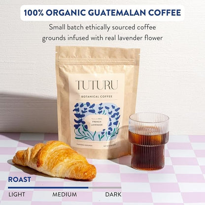 Organic Lavender Ground Coffee | Real Lavender Flower | Medium Roast, Organic Flavored Coffee | Smooth Low-Acid | Perfect for Drip, Pour Over or Cold Brew | 8 oz, 22 Servings