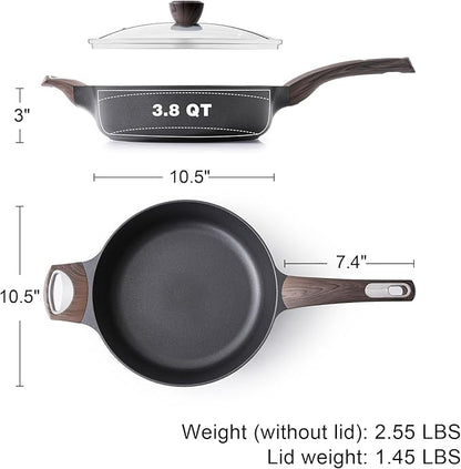 SENSARTE Nonstick Frying Pan Skillet with Lid, 10.5 Inch Deep Frying Pan, 3.8 Qt Non Stick Saute Pan with Cover, Induction Pan, Healthy Non Toxic Cooking Pan with Helper Handle, PFOA PFOS Free