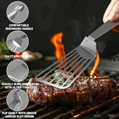 Fish Spatula Stainless Steel, Metal Fish Turner Spatula, Metal Spatulas for Kitchen Use, Thin-Edged Design Ideal for Cooking, Turning & Grilling (13 In, Silver)