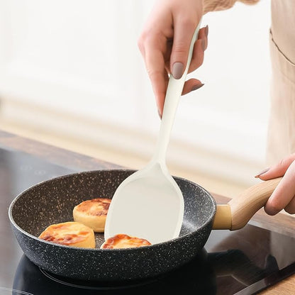 Thickened Silicone Kitchen Utensils Set, 600°F Heat Resistant Silicone Cooking Utensils, Spatula, Spoon, Whisk, Tongs, Kitchen Gadgets for Nonstick Cookware, Dishwasher Safe BPA Free (Cream White)