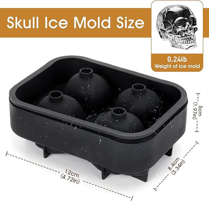 Ice Cube Tray Skull Shaped Silicone Ice Cube Molds Essential Bartender Accessory for Whiskey Cocktail Bourbon Lovers Eco Friendly Ice Cube Tray(2Pcs）