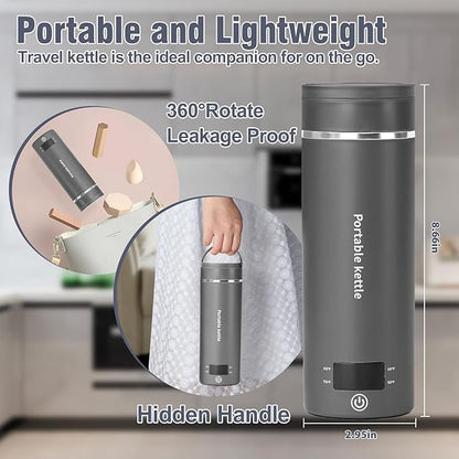Travel Electric Kettle Portable Mini Kettle,Small Hot Water Boiler with 4 Temperature Settings,304 Stainless Steel,Fast Boiling Water with Auto Shut-Off and Boil Dry Protection,400ml (Grey, 400ml)