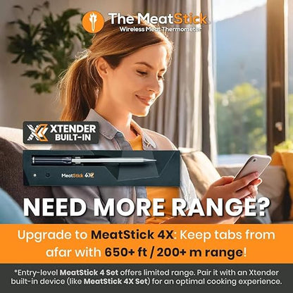 MeatStick 4 – Smart Wireless Meat Probe with 4 Sensors & Limited Range | Bluetooth Thermometer (Up to 165 ft Outdoors; Much Lower in Grill/Oven/Smoker)