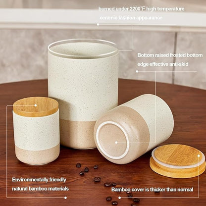 Yangbaga Canister Sets for Kitchen Counter, 80 OZ Large Ceramic Food Storage Jars with Airtight Wood Lids, Large Kitchen Canisters for Coffee, Sugar, Tea, Flour, Spice