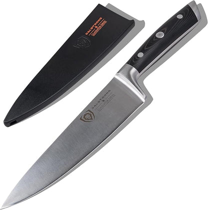 DALSTRONG Chef Knife - 8 inch Blade - Gladiator Series ELITE - Forged HC German Steel Chef's Knife - Razor Sharp Kitchen Knife - Professional Full Tang Knife - Black G10 Handle - Sheath -NSF Certified