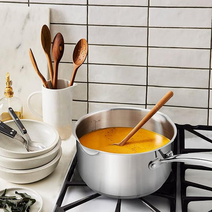 Rorence Stainless Steel Sauce pan: Saucepan with Pour Spouts, Capsule Bottom & Tempered Glass Lid - 2.5 Quart
