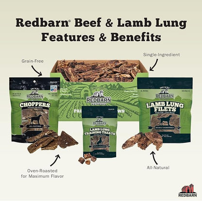 Redbarn Pet Products Choppers Beef Lung Dog Chews, Natural, Made in USA, High-Protein Low-Fat, Grain-Free, Single Ingredient for All Dog Sizes - 9 oz Bag, Pack of 8