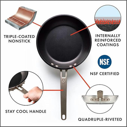 FlamePro™ Rapid Heating 12-Inch Professional Nonstick Aluminum Fry Pan/Skillet by Turbo Pot®, Time-and-Energy Saving Cookware for Gas Stove