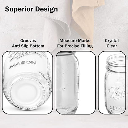 Ball Regular Mouth Mason Jars 8 oz. (12 Pack) - Half Pint Size Jars with Airtight Lids and Bands for Canning, Fermenting, Pickling, Meal Prep or DIY Decors