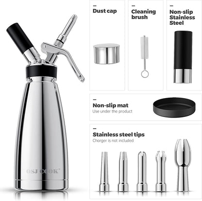 OSJCOOK Whipped CreamDispenser Stainless Steel & Aluminum (Single layer, 500ml)