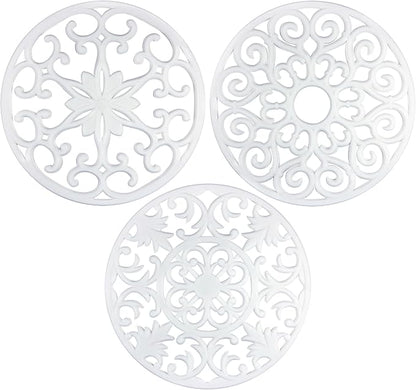 GASARÉ, Extra Large, Thick, 10" Silicone Trivets for Hot Dishes, Pots, and Pans, Hot Pads for Countertops, Flexible, Dishwasher Safe, 10 x ¼ Inches, Set of 3, White